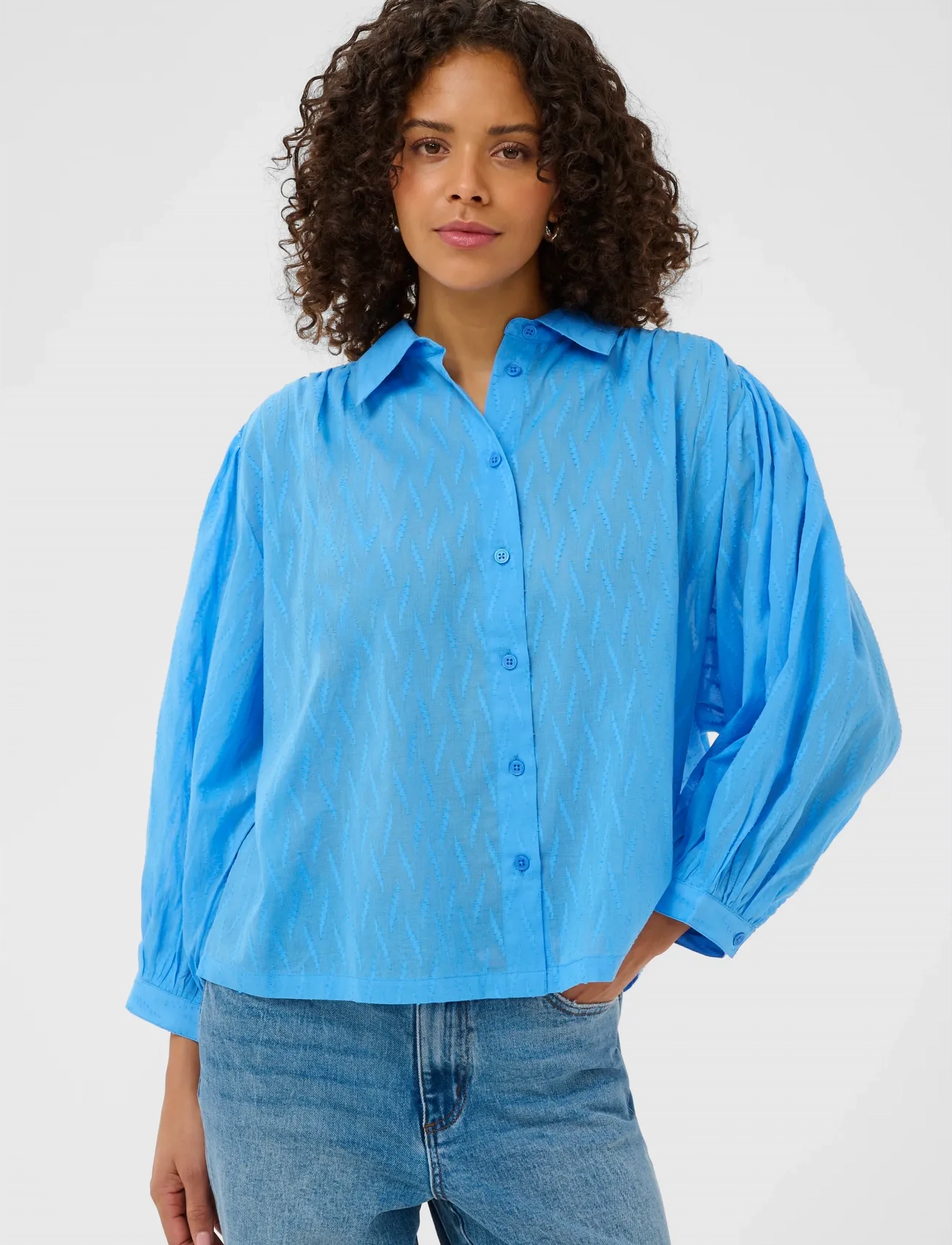 Kaffe Kagabriela Shirt, Kvinder, Tekstureret Skjorte, Blå, Str: 42