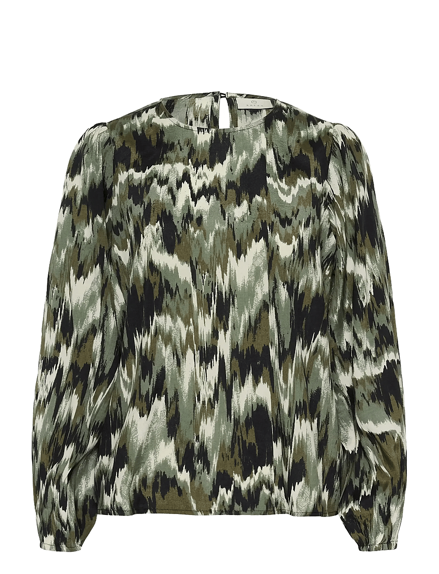 Kaffe - KAkia Blouse - langärmelige blusen - green black abstract graphic - 1