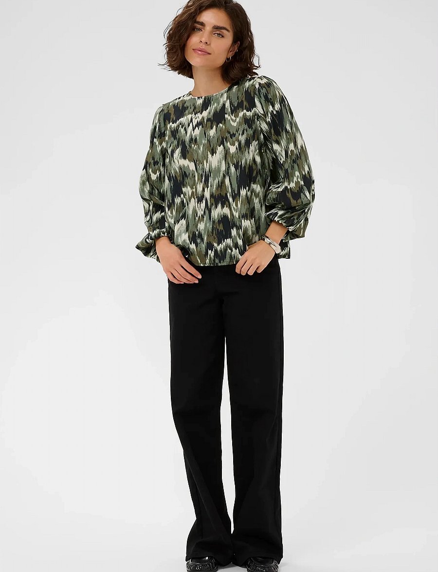 Kaffe - KAkia Blouse - langärmelige blusen - green black abstract graphic - 3