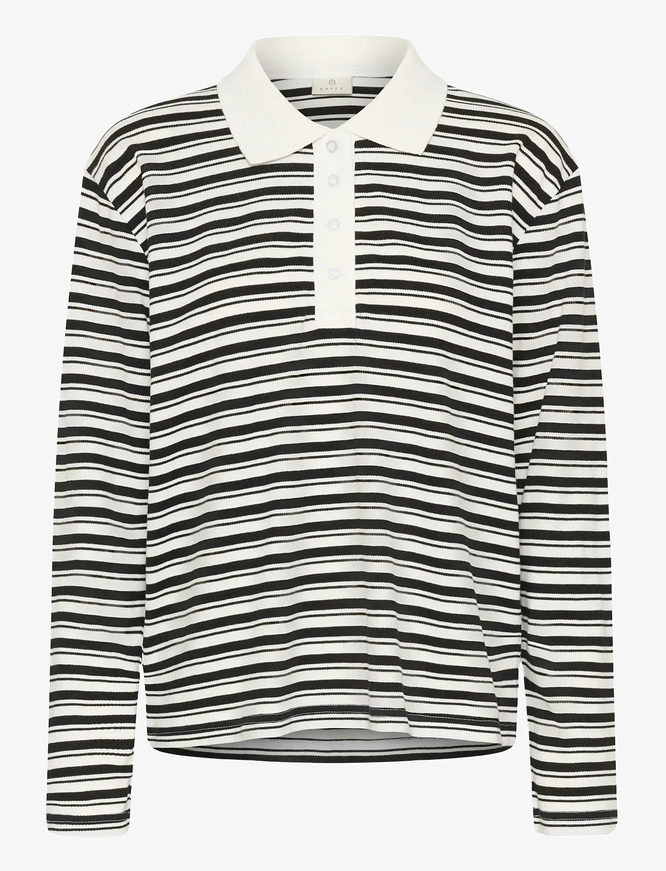 Kaffe - KAmiala Polo LS T-Shirt - polo shirts - chalk with black deep stripe - 1