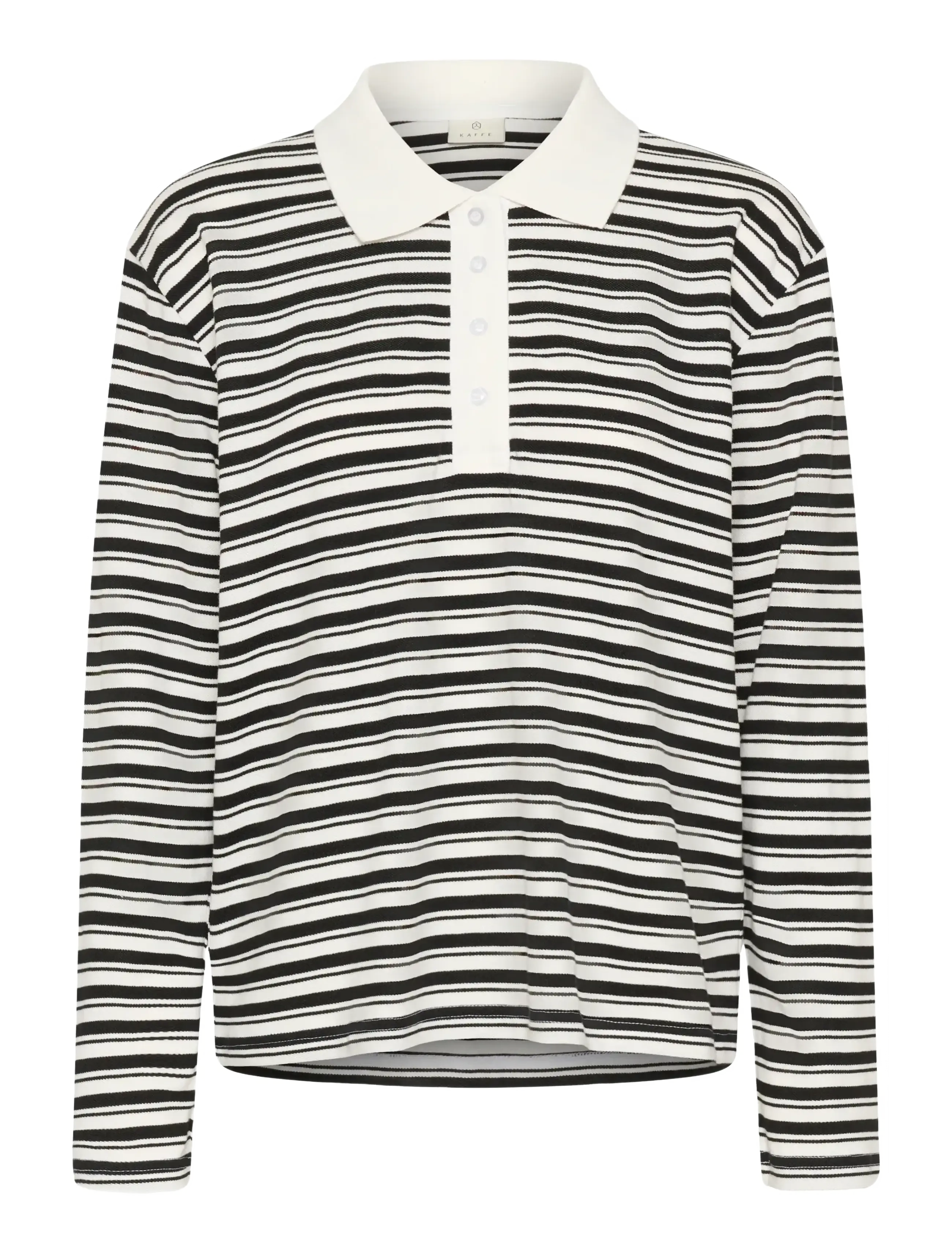 KAmiala Polo LS T-Shirt - CHALK WITH BLACK DEEP STRIPE