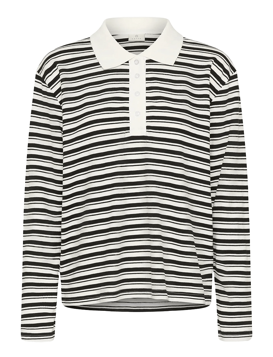 Kaffe - KAmiala Polo LS T-Shirt - polosärgid - chalk with black deep stripe - 1