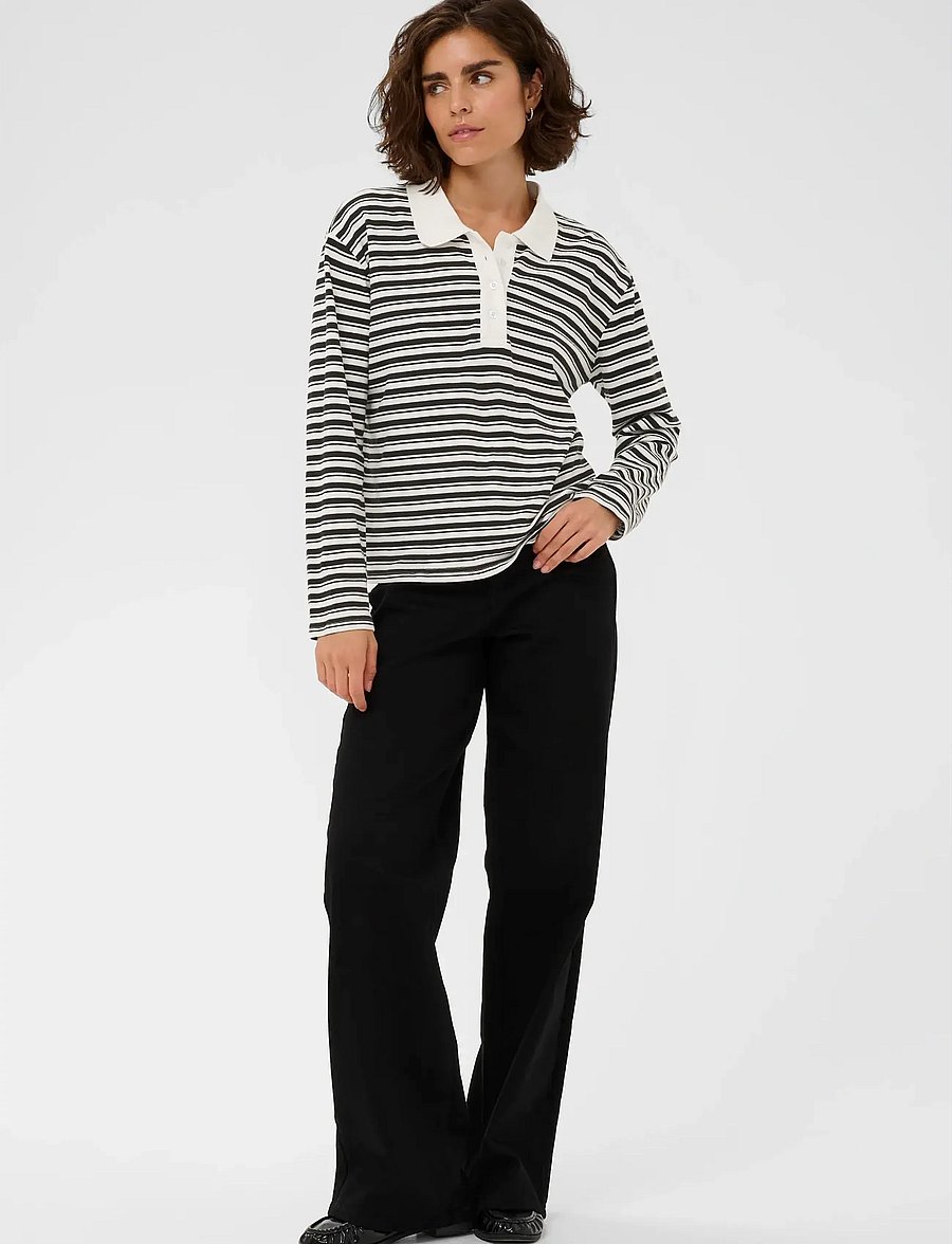 Kaffe - KAmiala Polo LS T-Shirt - polosärgid - chalk with black deep stripe - 3