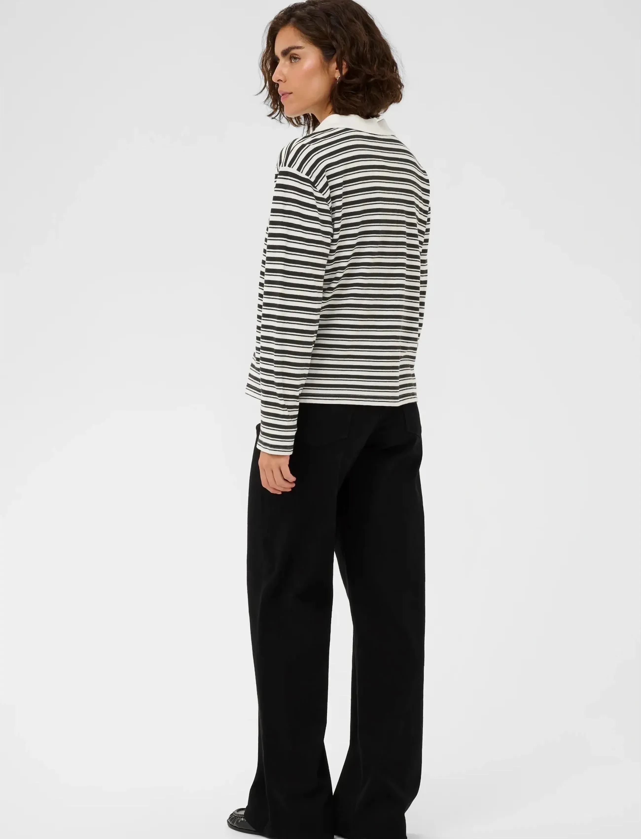 Kaffe - KAmiala Polo LS T-Shirt - poloshirts - chalk with black deep stripe - 4