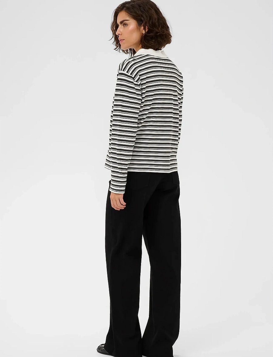Kaffe - KAmiala Polo LS T-Shirt - polosärgid - chalk with black deep stripe - 4