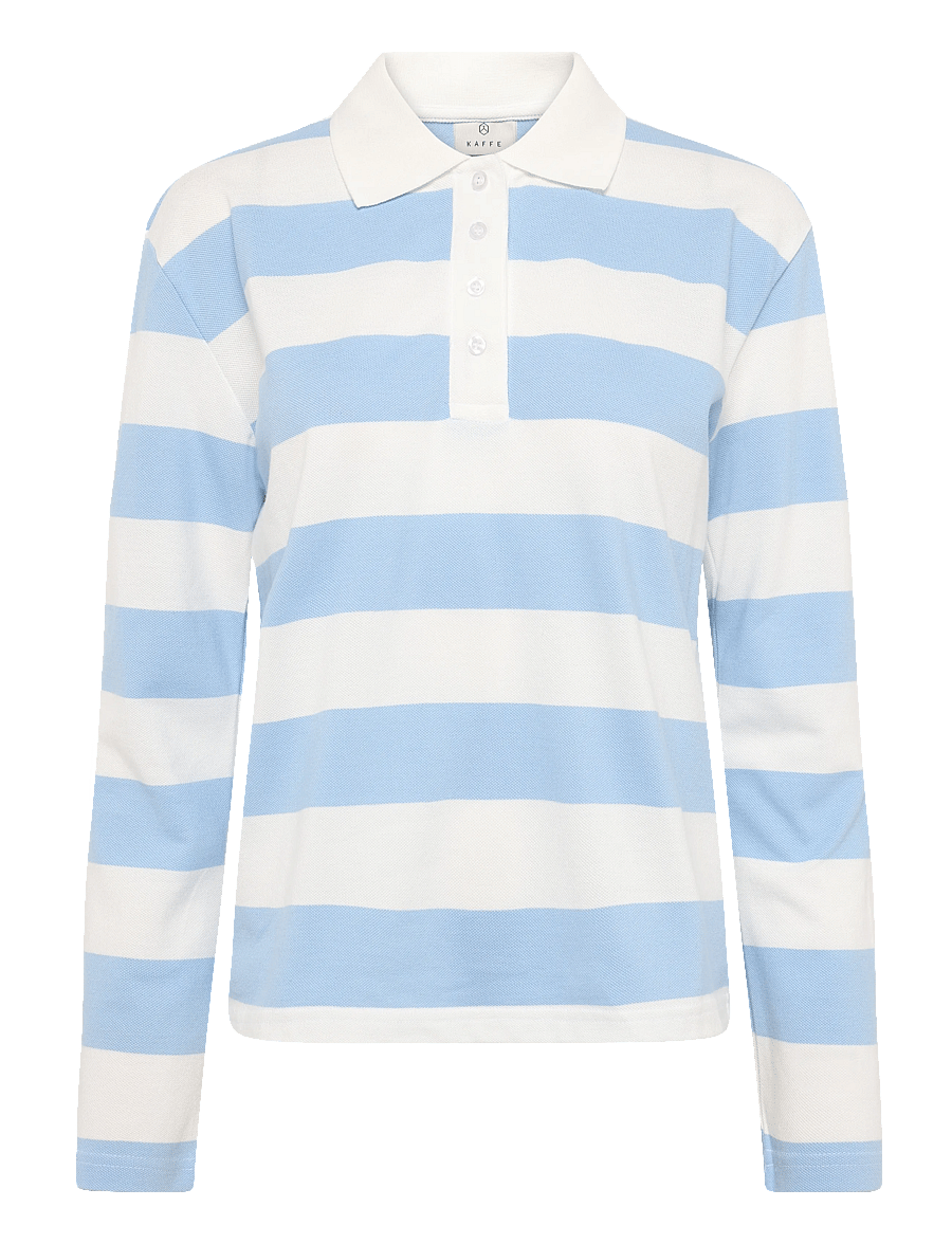 Kaffe - KAmiala Polo LS T-Shirt - pikéer - chalk with powder blue stripe - 0