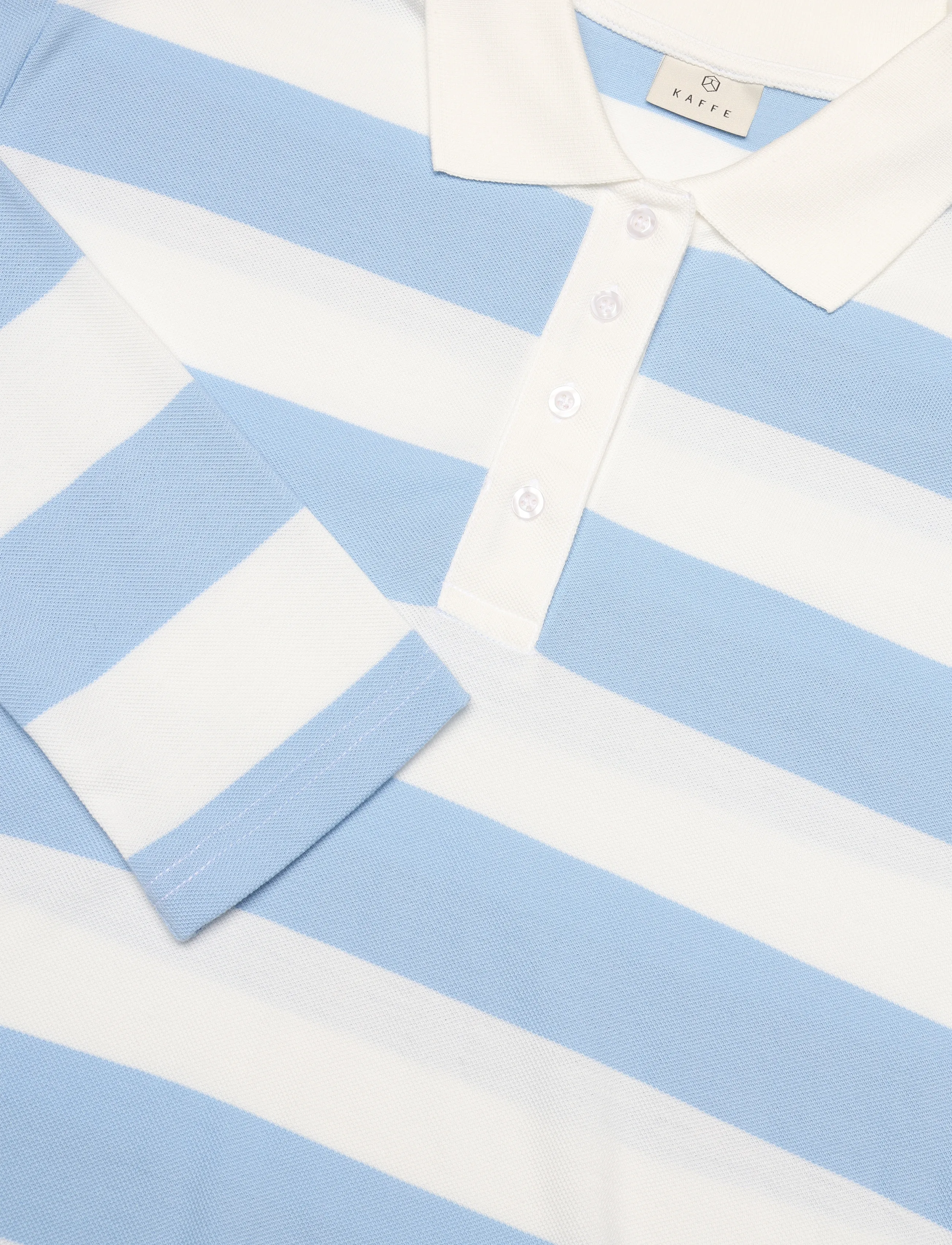 Kaffe - KAmiala Polo LS T-Shirt - poloshirts - chalk with powder blue stripe - 2