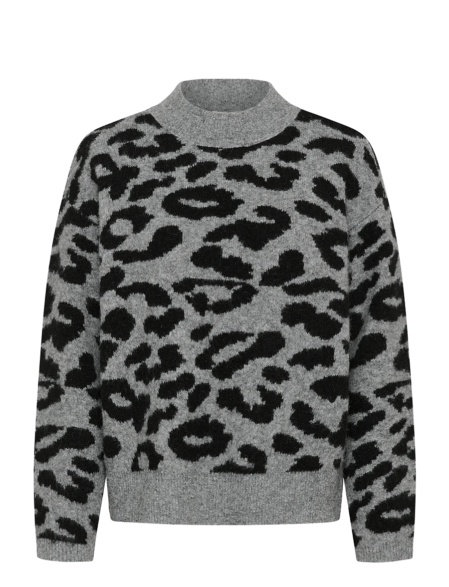 Kaffe - KAsandra Pullover LS - stickade tröjor - lgm/black leopard - 0