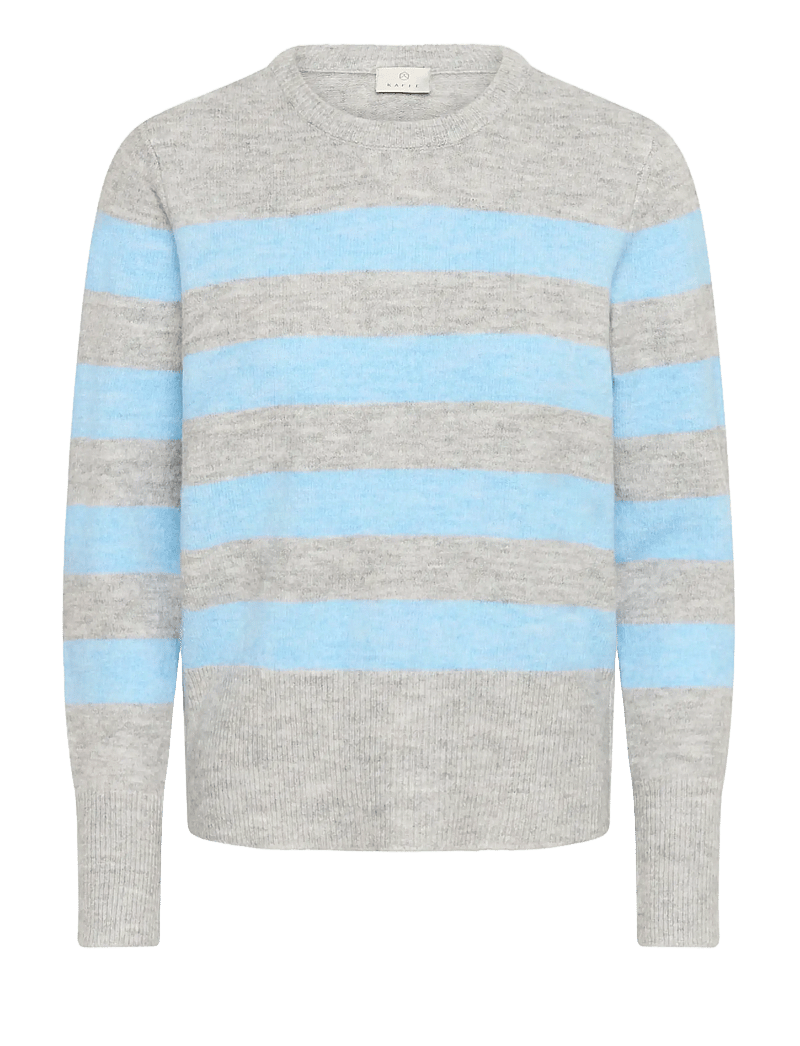 Kaffe - KAniel Striped Pullover - neulepuserot - light grey mel. / blue melange - 1
