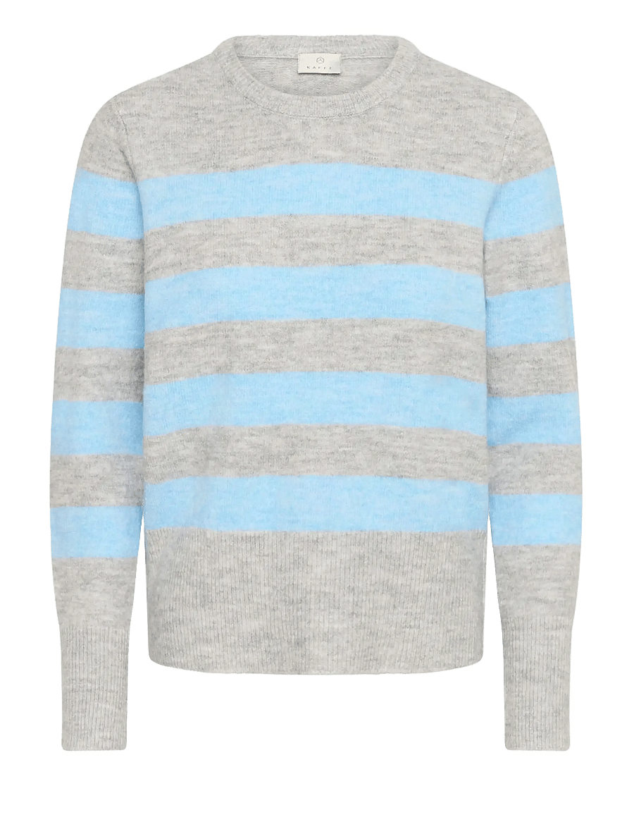 Kaffe - KAniel Striped Pullover - stickade tröjor - light grey mel. / blue melange - 1