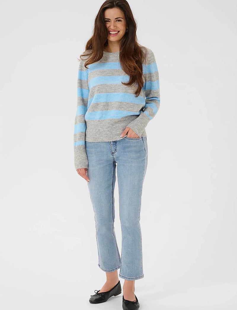 Kaffe - KAniel Striped Pullover - neulepuserot - light grey mel. / blue melange - 3