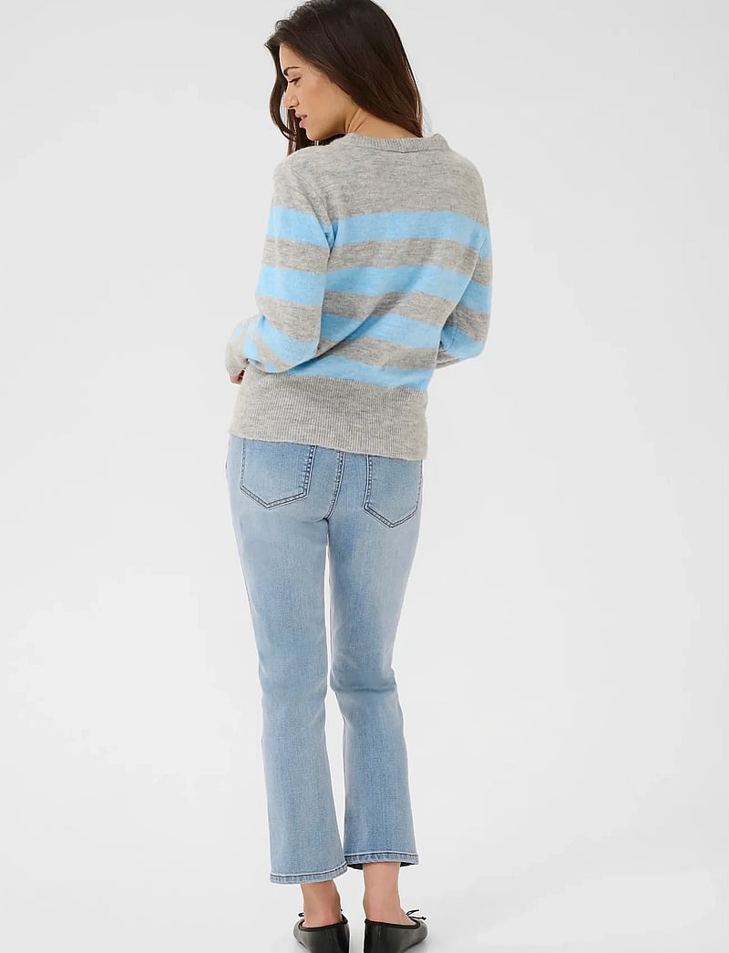 Kaffe - KAniel Striped Pullover - neulepuserot - light grey mel. / blue melange - 4