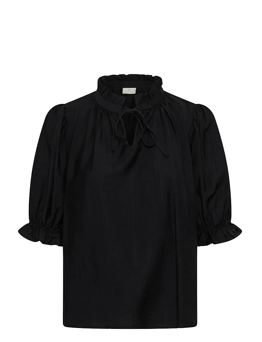 Kaffe - KAlufia Frill Blouse - kurzärmelige blusen - black deep - 1