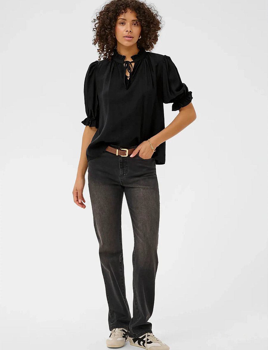 Kaffe - KAlufia Frill Blouse - kurzärmelige blusen - black deep - 3