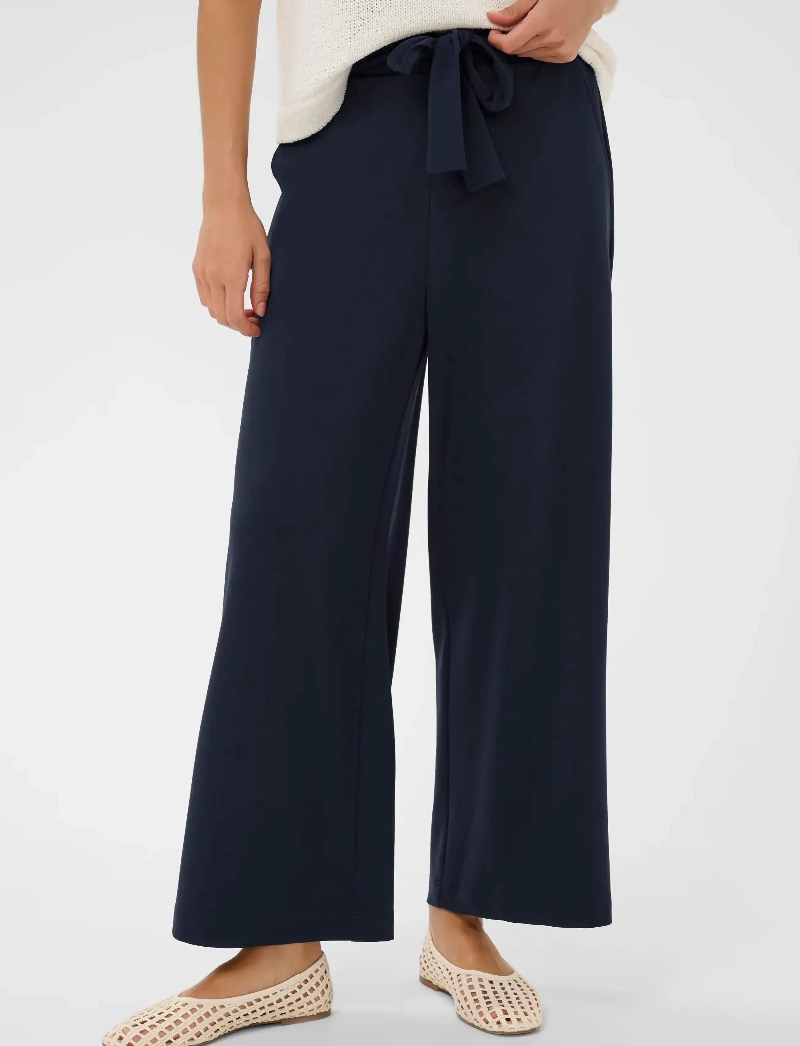 Kaffe Kaphoebe Pants Cropped, Kvinder, Korte Vide Ben Bukser Med Bindebånd, Navy, Str: S