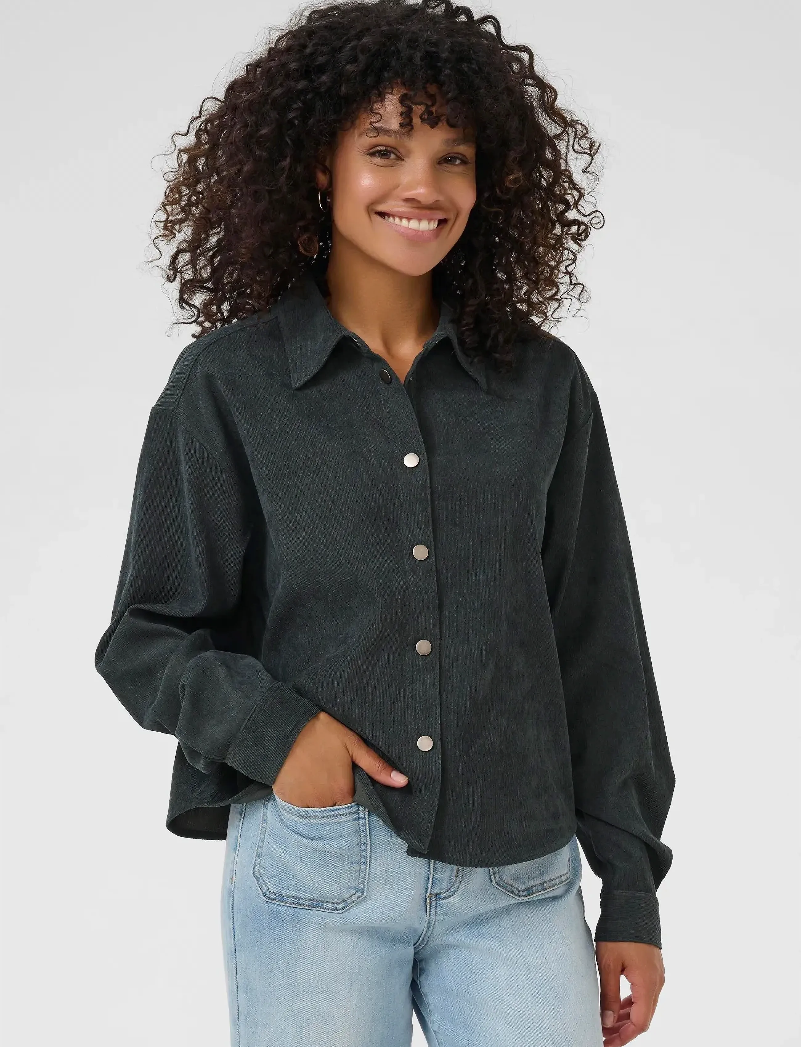 Kaffe Kavera Button Shirt, 44, Khaki green, Skjorter > Langærmede, Dame