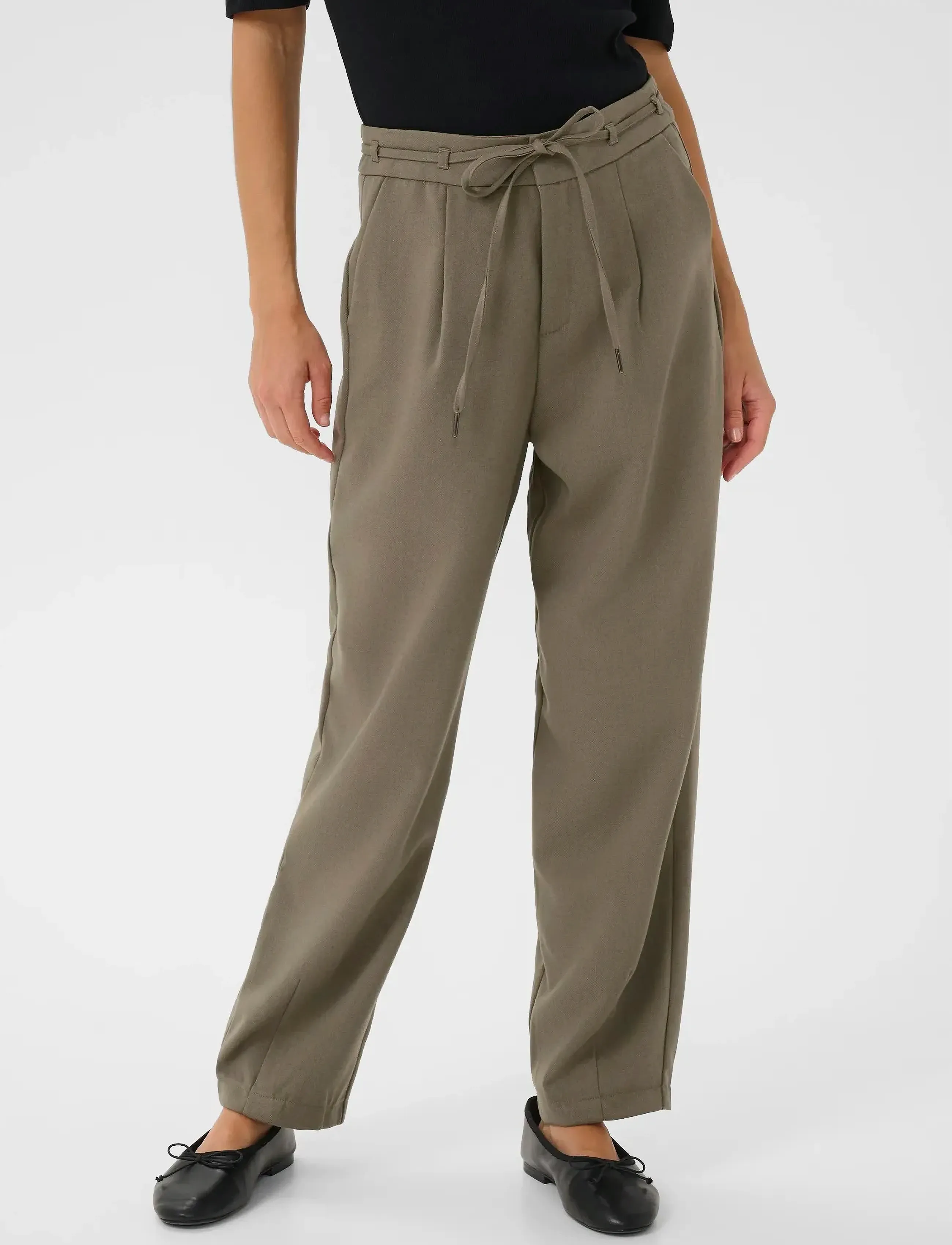 Kaffe Kamerle Belt Pants, 36, Khaki green, Bukser > Lige Ben, Dame