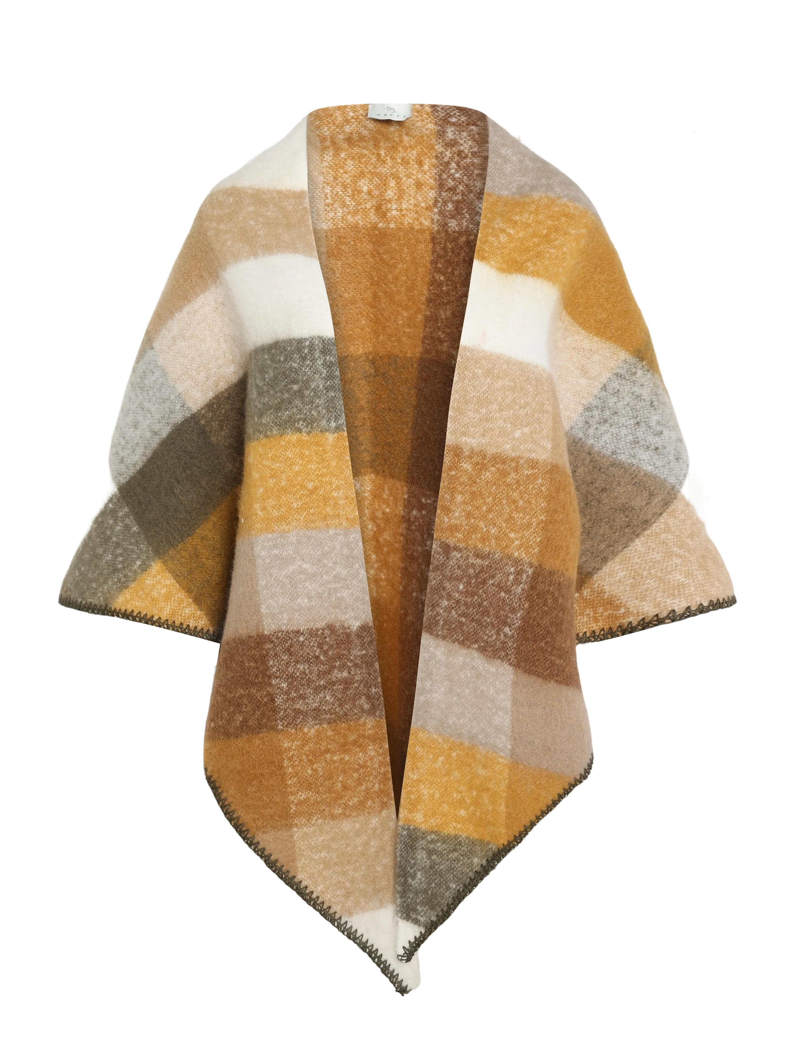 Kaffe KAelaine Checked Poncho - Kaffe - MUSTARD/BROWN CHECKS / yellow