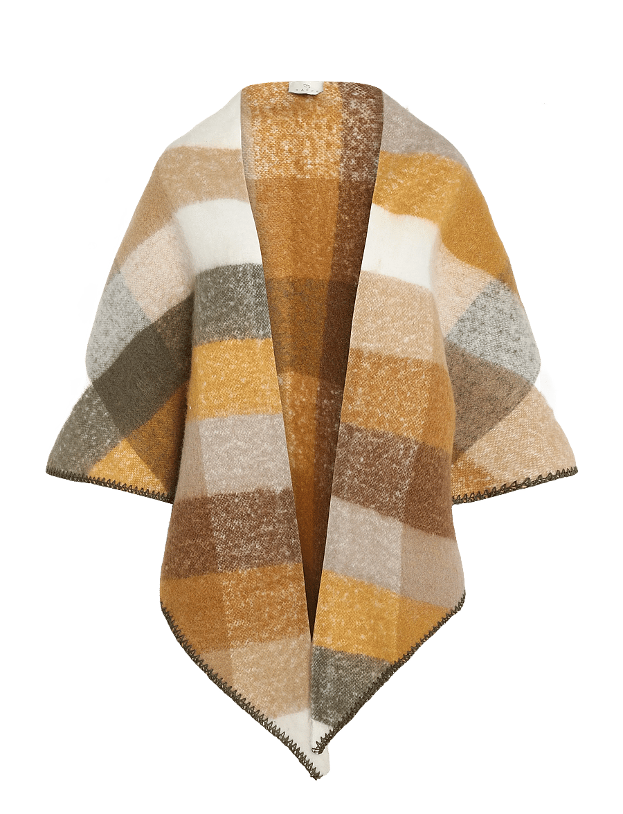 Kaffe - KAelaine Checked Poncho - halstørklæder - mustard/brown checks - 0