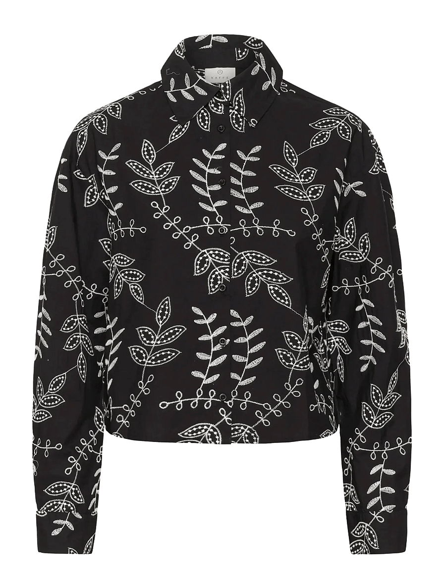 Kaffe - KAelora Shirt - langerma skyrtur - black chalk embroidery - 1