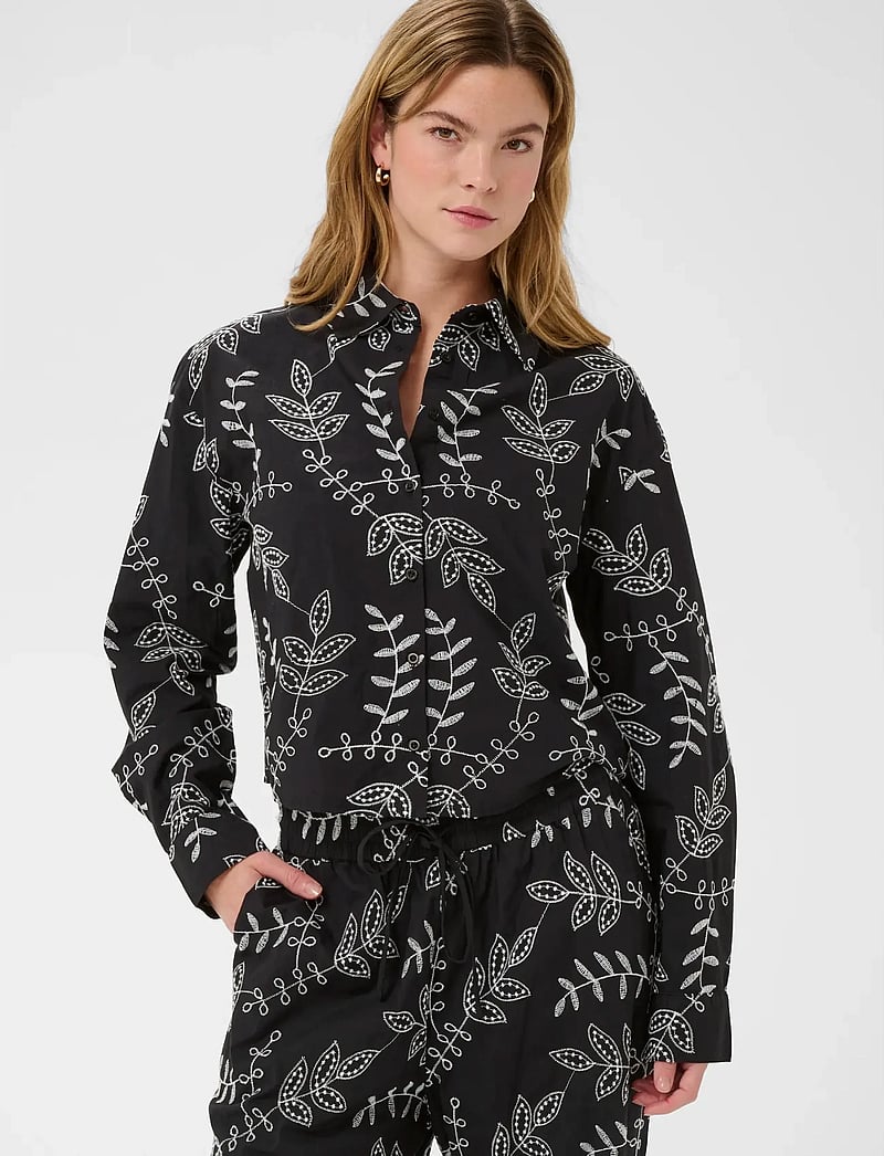 Kaffe - KAelora Shirt - langärmlige hemden - black chalk embroidery - 0