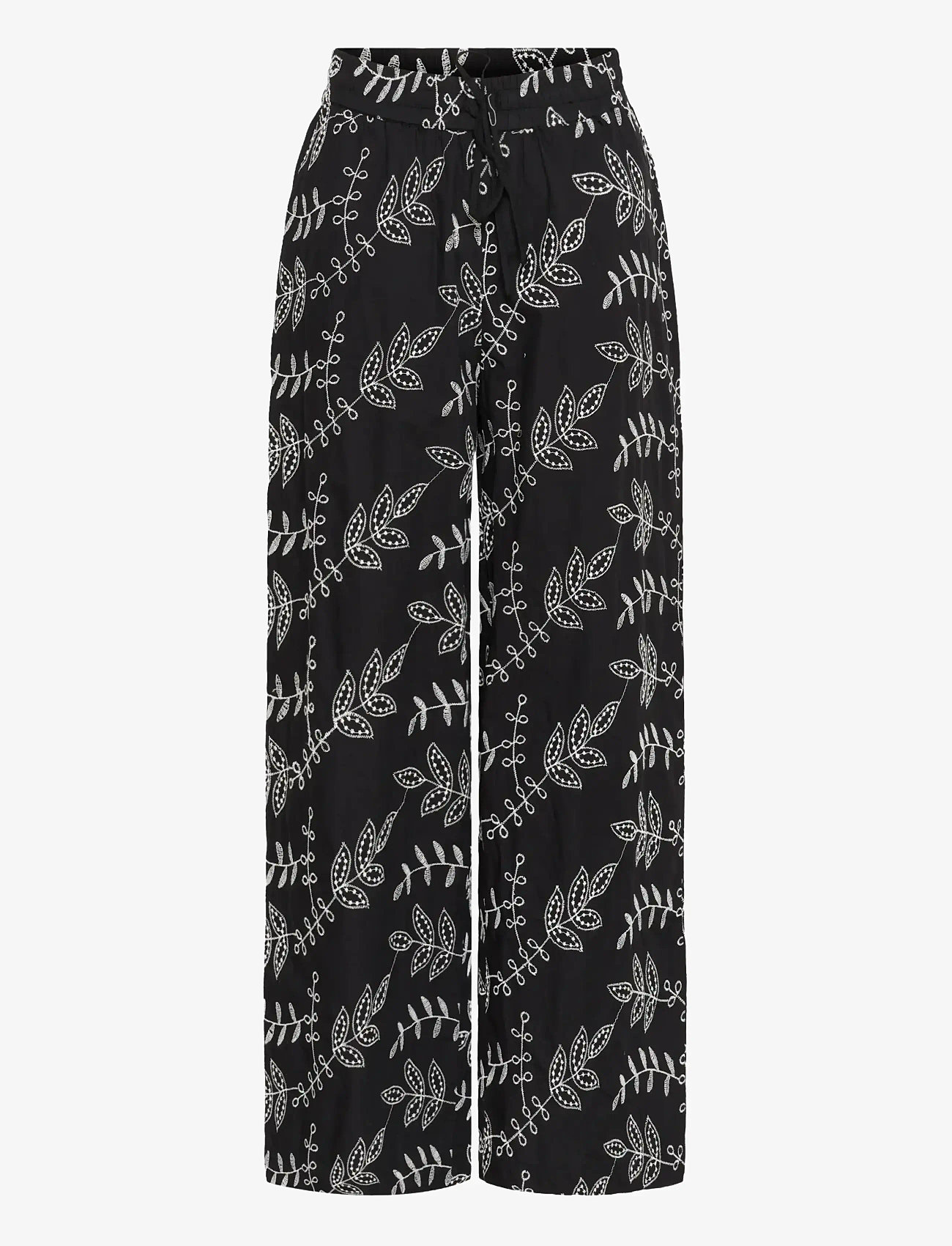 Kaffe - KAelora Pants - wijde broeken - black chalk embroidery - 1