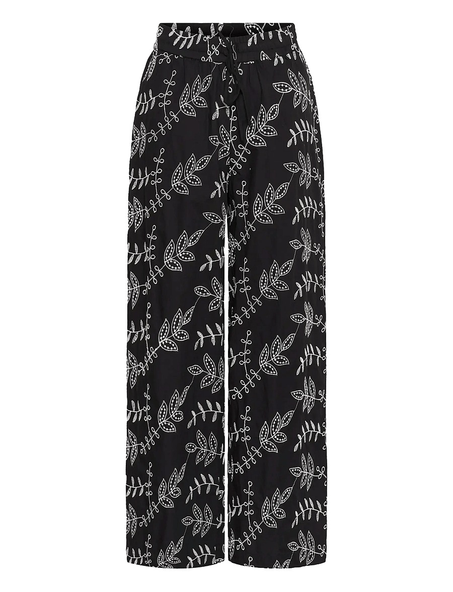 Kaffe - KAelora Pants - bukser med brede ben - black chalk embroidery - 1