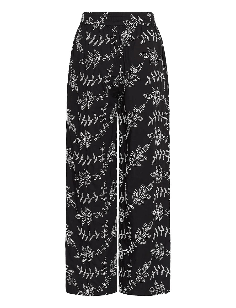 Kaffe - KAelora Pants - bukser med brede ben - black chalk embroidery - 2