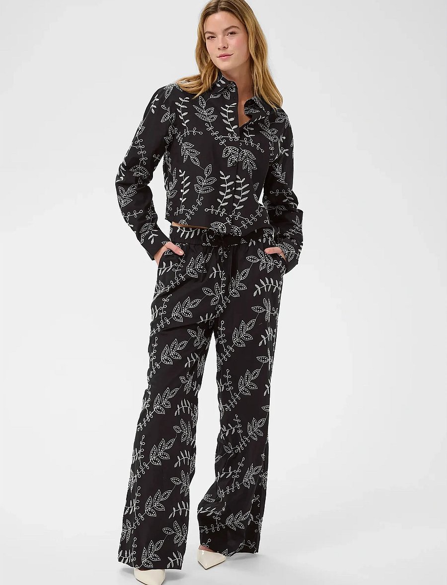 Kaffe - KAelora Pants - bukser med brede ben - black chalk embroidery - 3