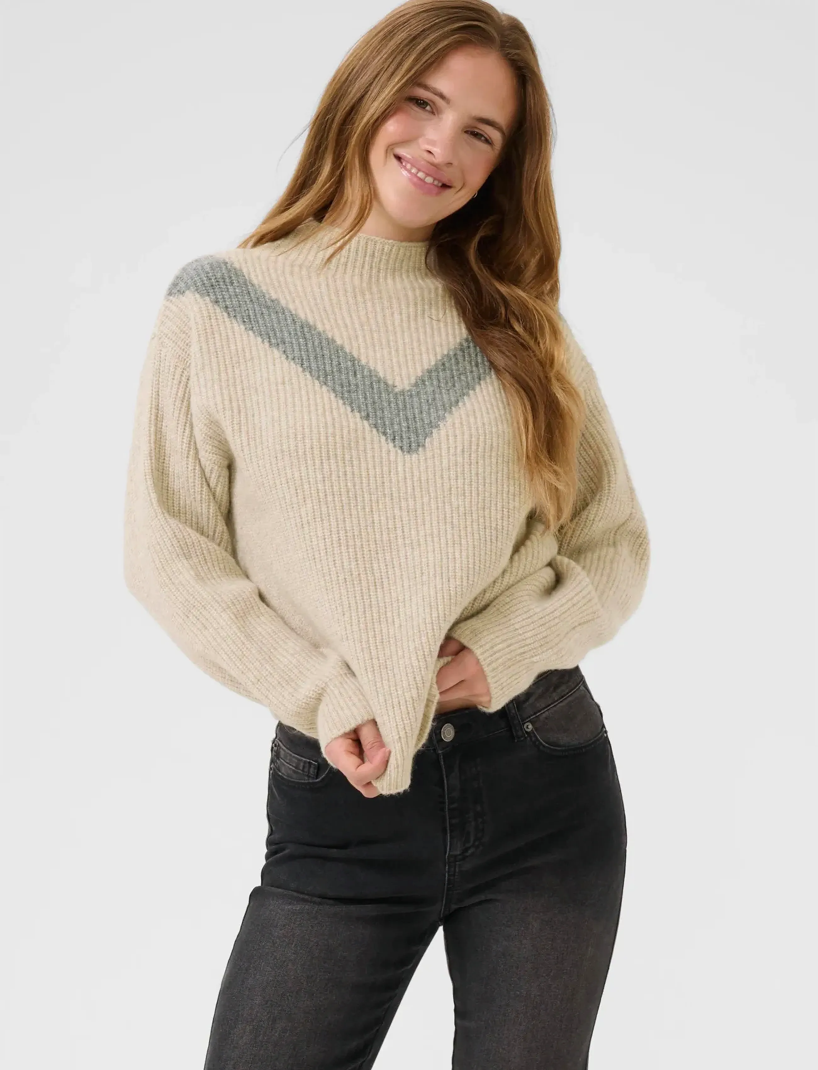 Kaffe Kaelina Pullover, Kvinder, Strikpullover, Beige, Str: XS