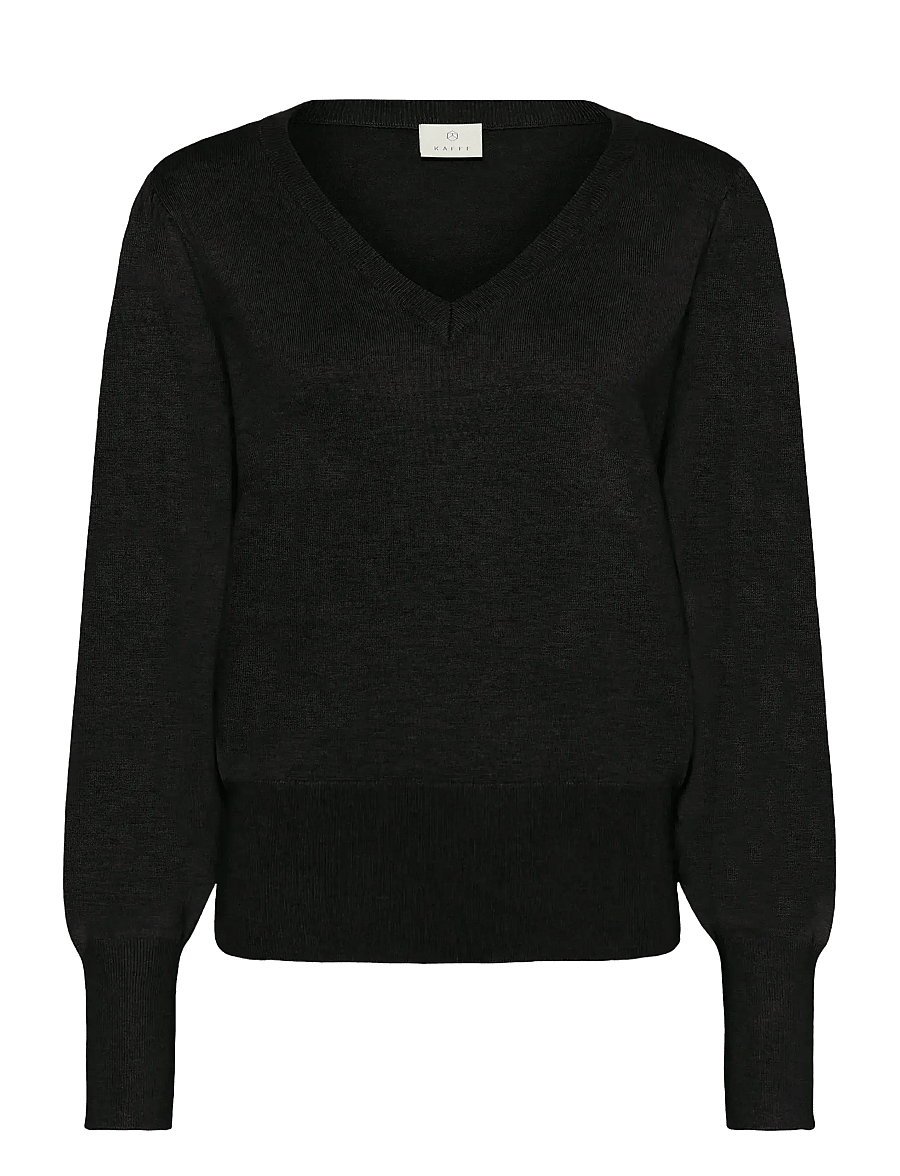 Kaffe - KAlone v-neck Pullover - stickade tröjor - black deep - 1