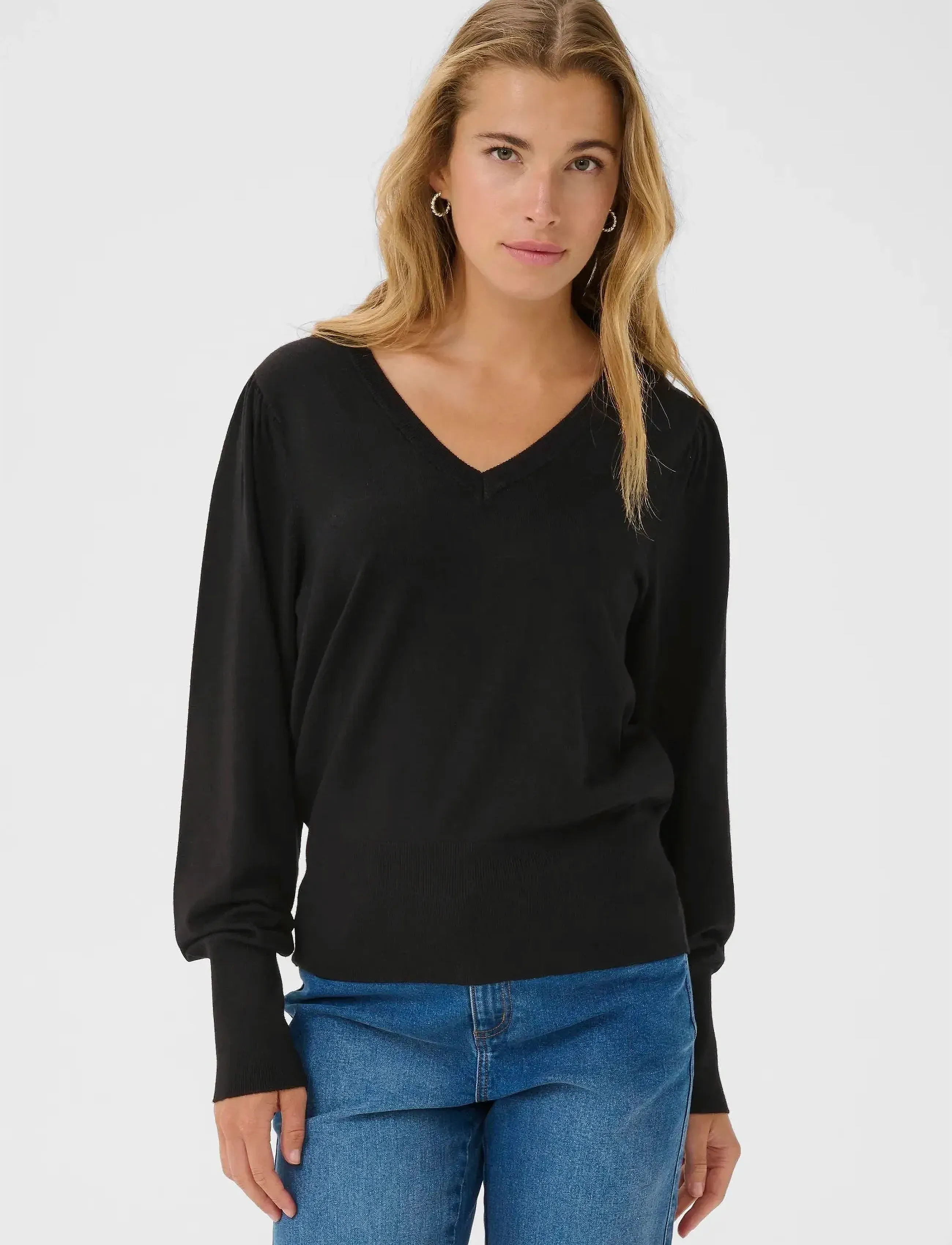 Kaffe Kalone V-Neck Pullover, XS, Black, Strik > Trøjer, Dame