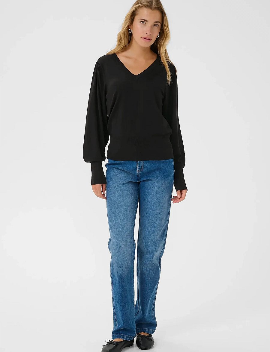 Kaffe - KAlone v-neck Pullover - stickade tröjor - black deep - 3