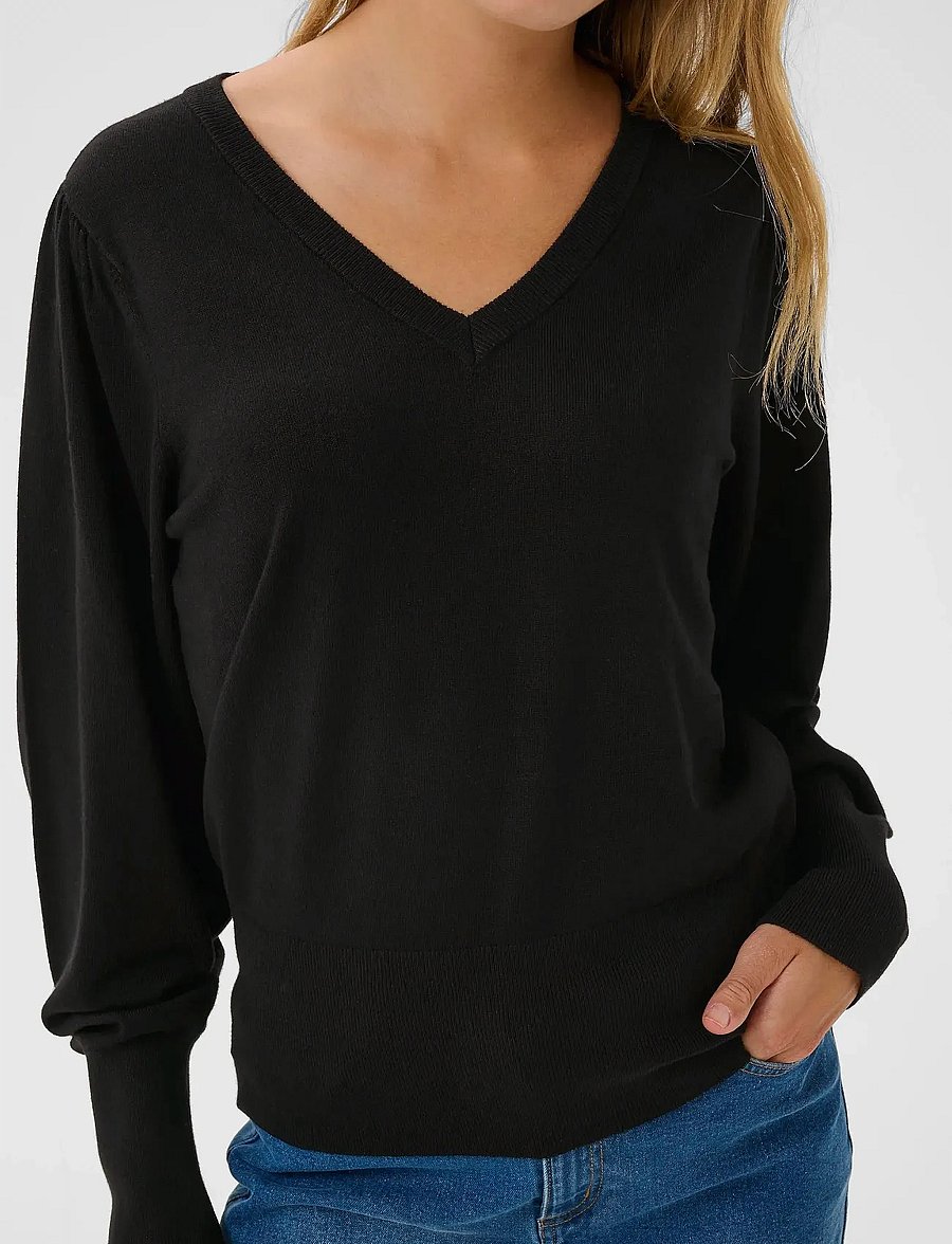 Kaffe - KAlone v-neck Pullover - stickade tröjor - black deep - 5