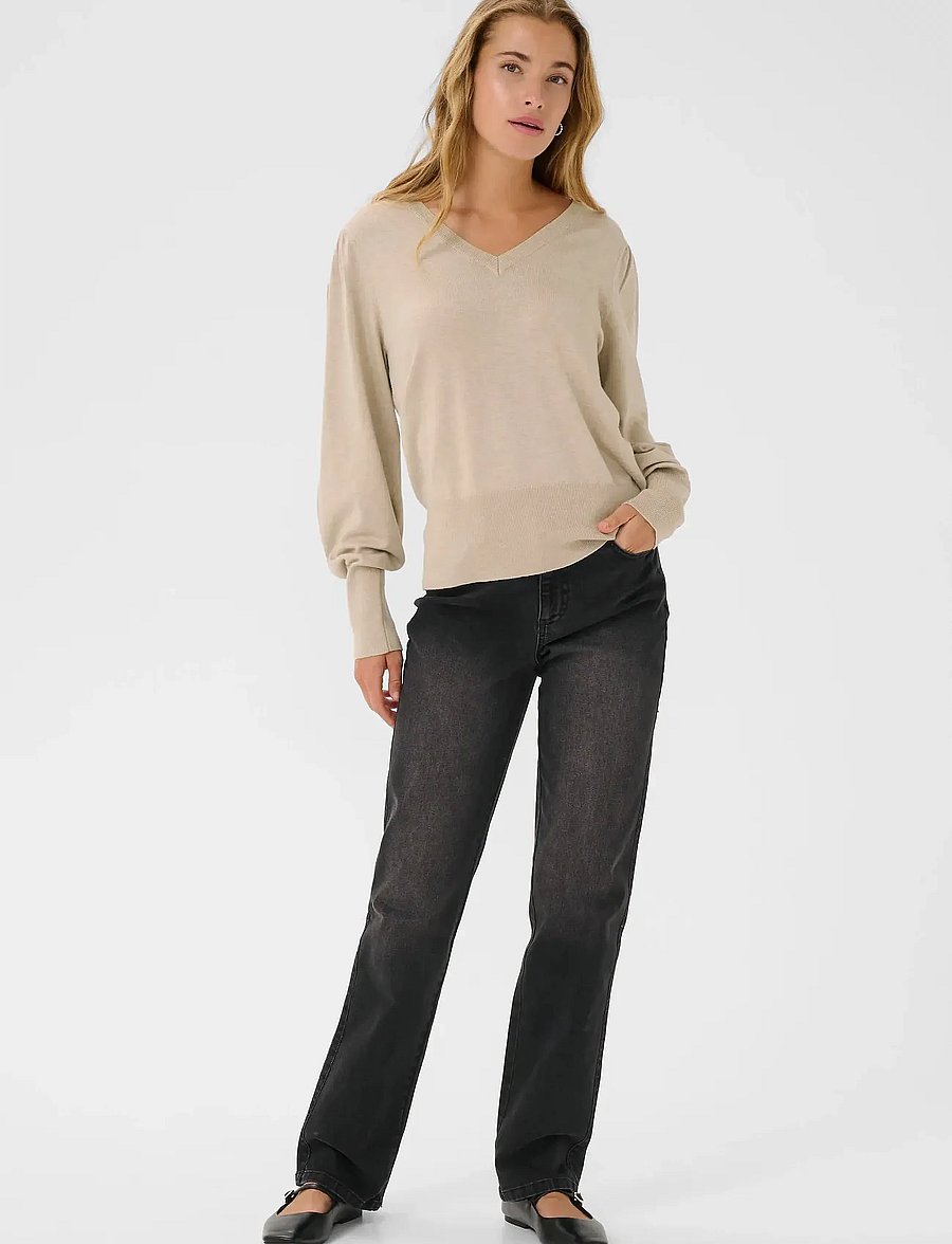 Kaffe - KAlone v-neck Pullover - pullover - classic sand melange - 3