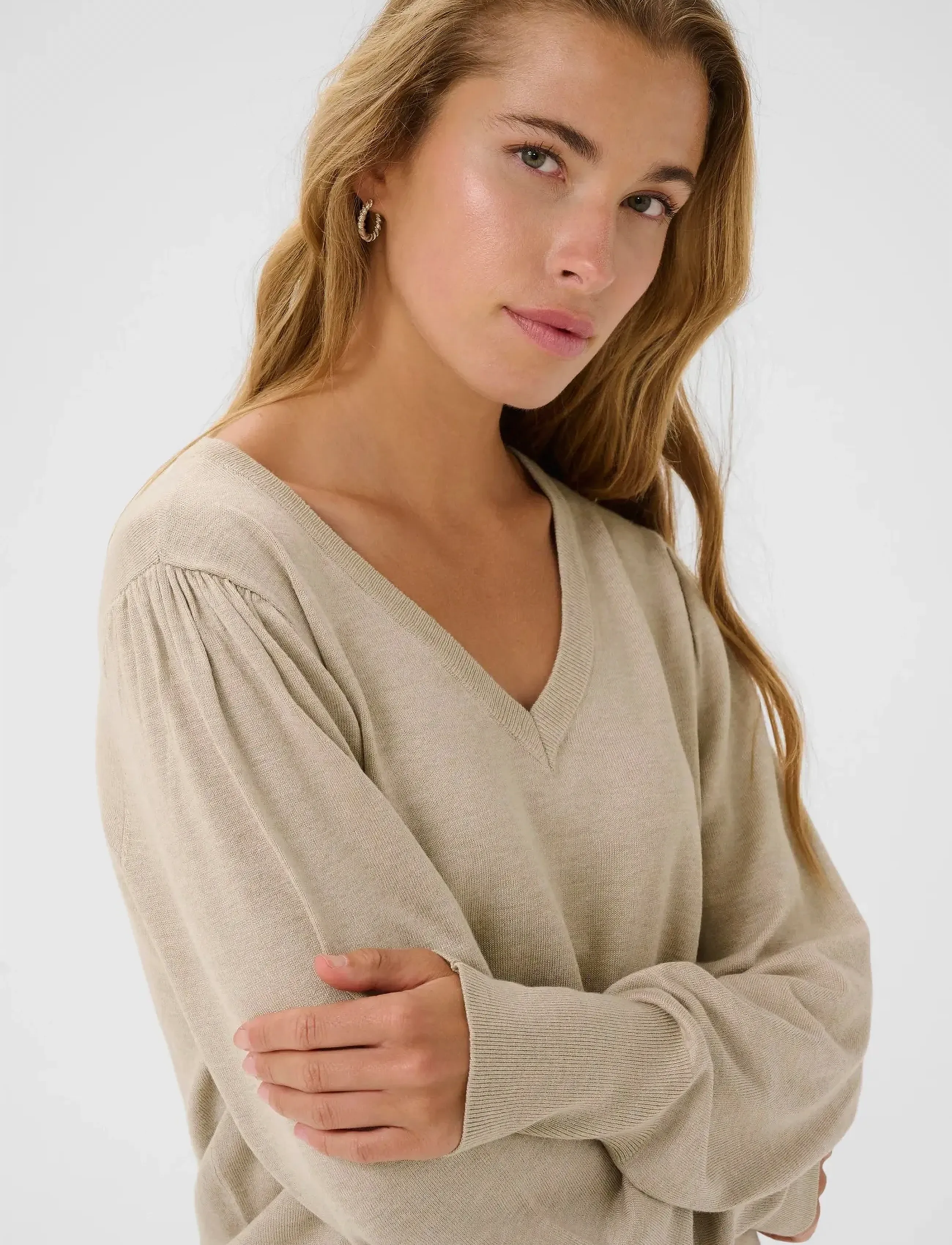 Kaffe - KAlone v-neck Pullover - džemperi - classic sand melange - 5