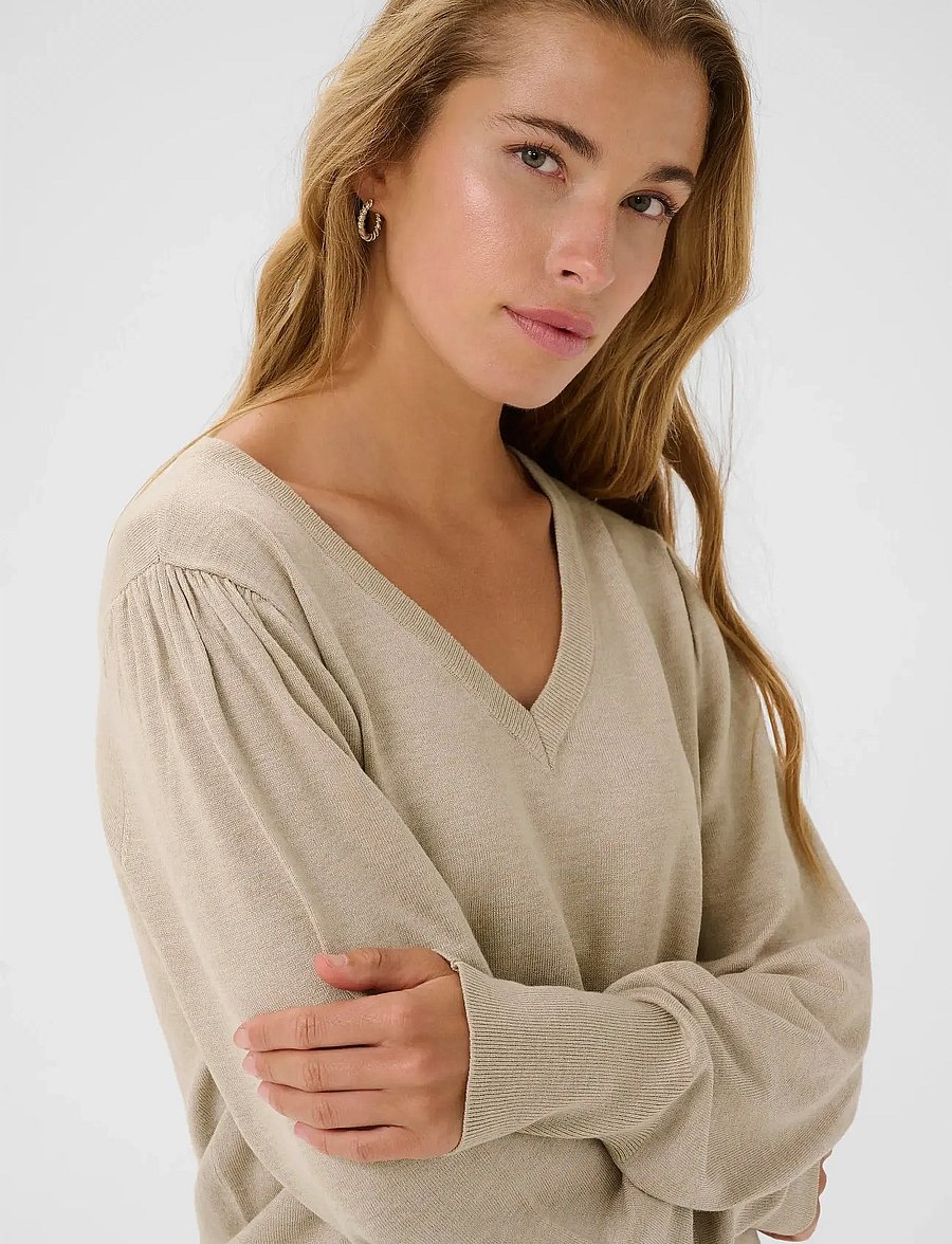 Kaffe - KAlone v-neck Pullover - pullover - classic sand melange - 5