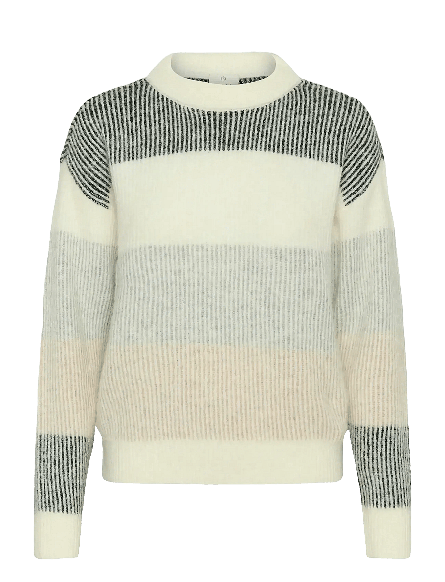 Kaffe - KAneve Crewneck Pullover - striktrøjer - chalk multicolor stripe - 1