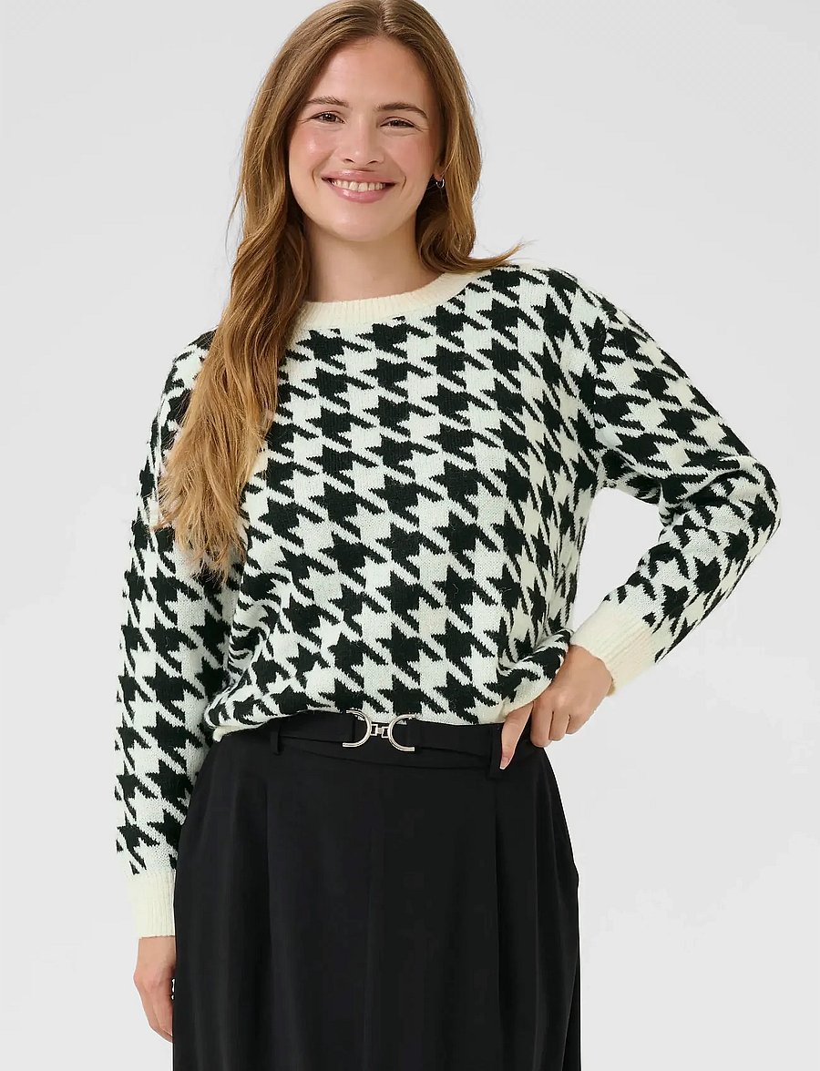 Kaffe - KAcarol Knit Pullover - striktrøjer - chalk/black houndstooth - 0