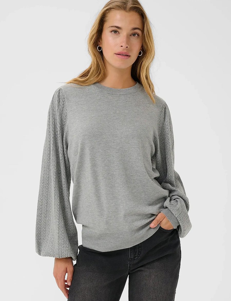 Kaffe - KAlone Pointelle Pullover - pullover - grey melange - 0