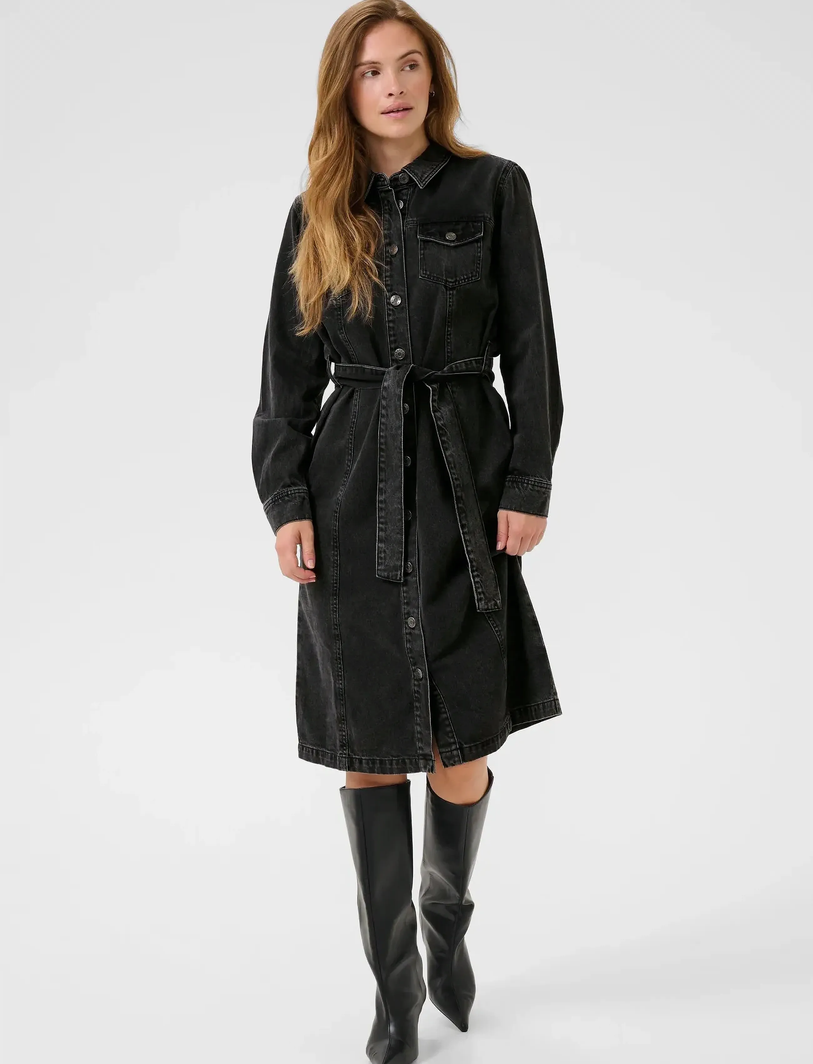 Kaffe Kacarly Denim Dress, 46, Black, Kjoler > Knælange Og Midi, Dame