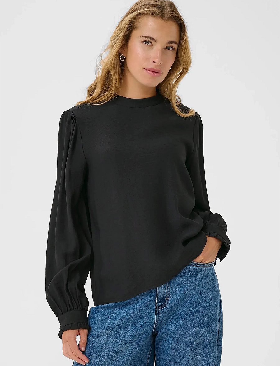 Kaffe - KArea Solid Blouse - long sleeved blouses - black deep cc - 0