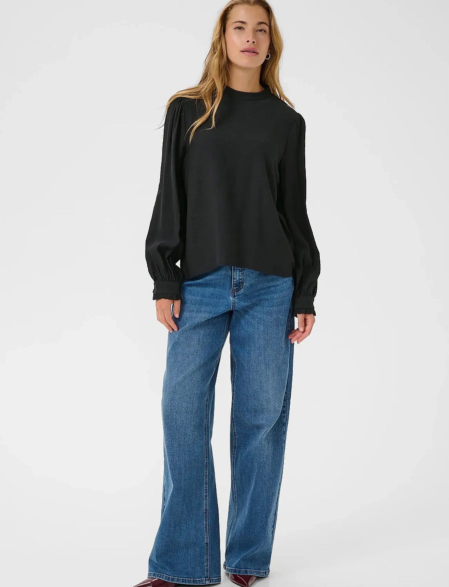 Kaffe - KArea Solid Blouse - long sleeved blouses - black deep cc - 3
