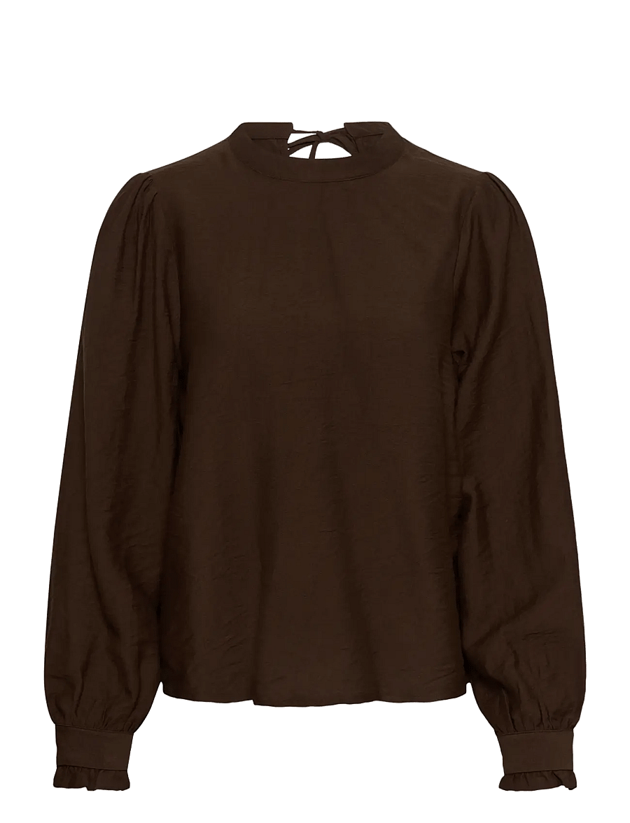 Kaffe - KArea Solid Blouse - long sleeved blouses - coffee bean cc - 0