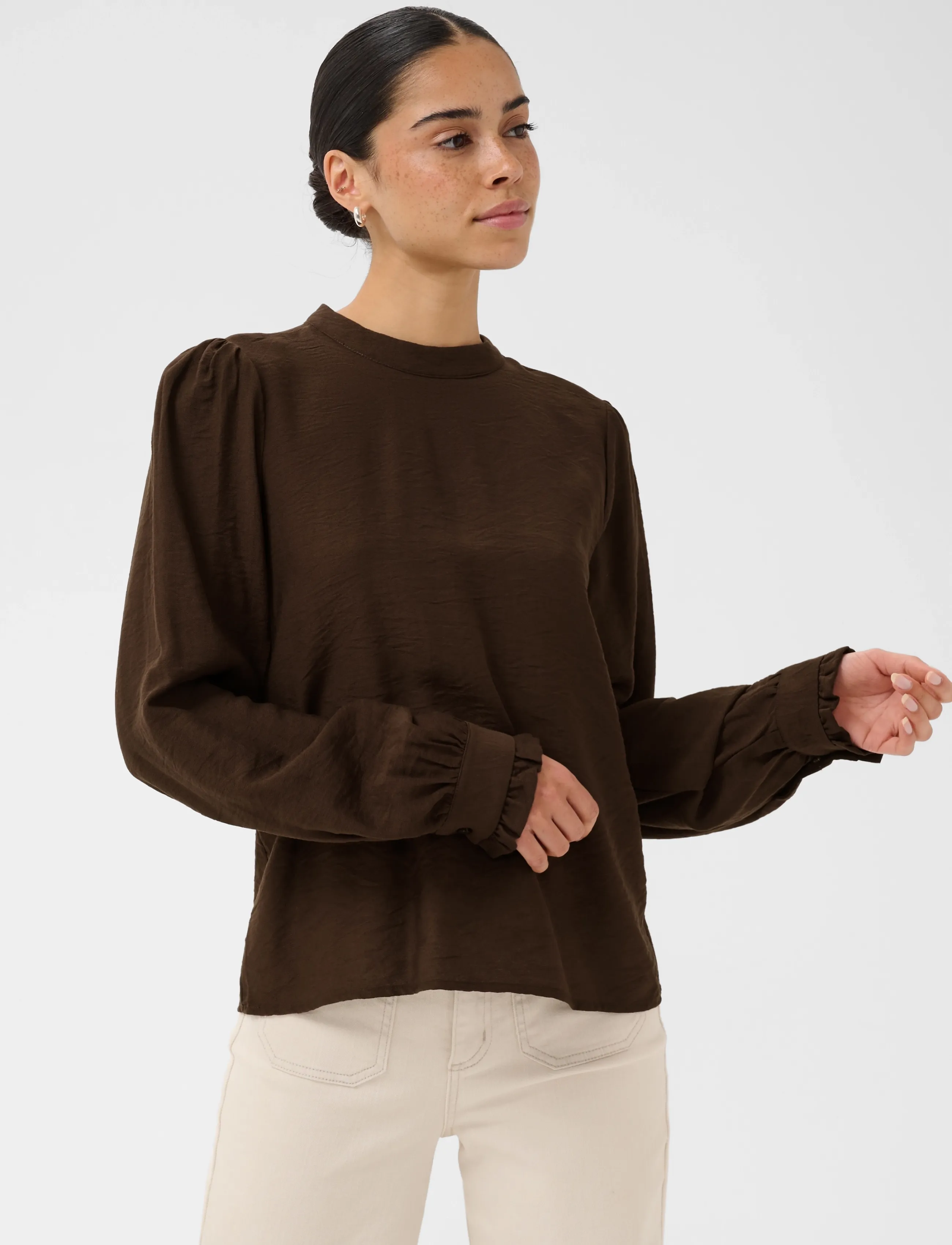 Kaffe - KArea Solid Blouse - pikkade varrukatega pluusid - coffee bean cc - 2