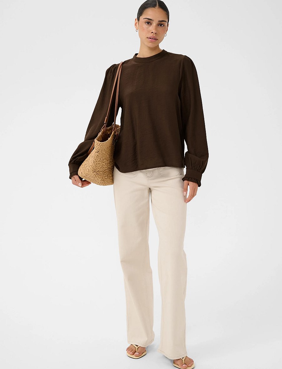 Kaffe - KArea Solid Blouse - long sleeved blouses - coffee bean cc - 3