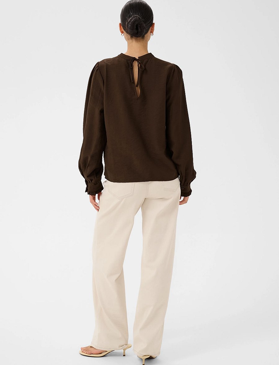 Kaffe - KArea Solid Blouse - long sleeved blouses - coffee bean cc - 4