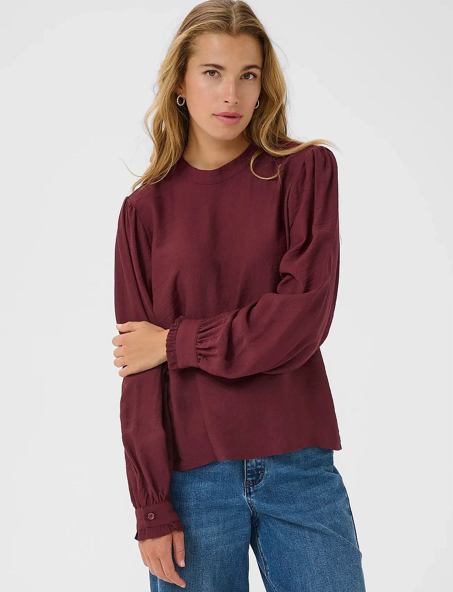 Kaffe - KArea Solid Blouse - langärmelige blusen - zinfandel cc - 0