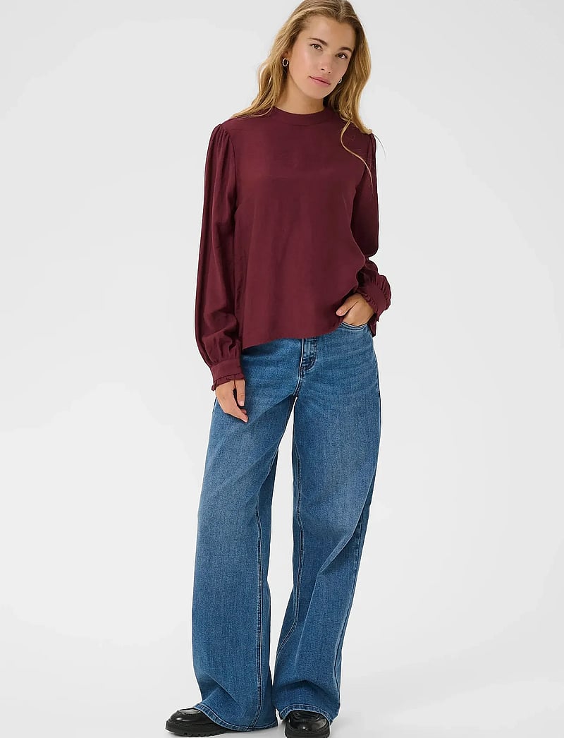 Kaffe - KArea Solid Blouse - långärmade blusar - zinfandel cc - 3