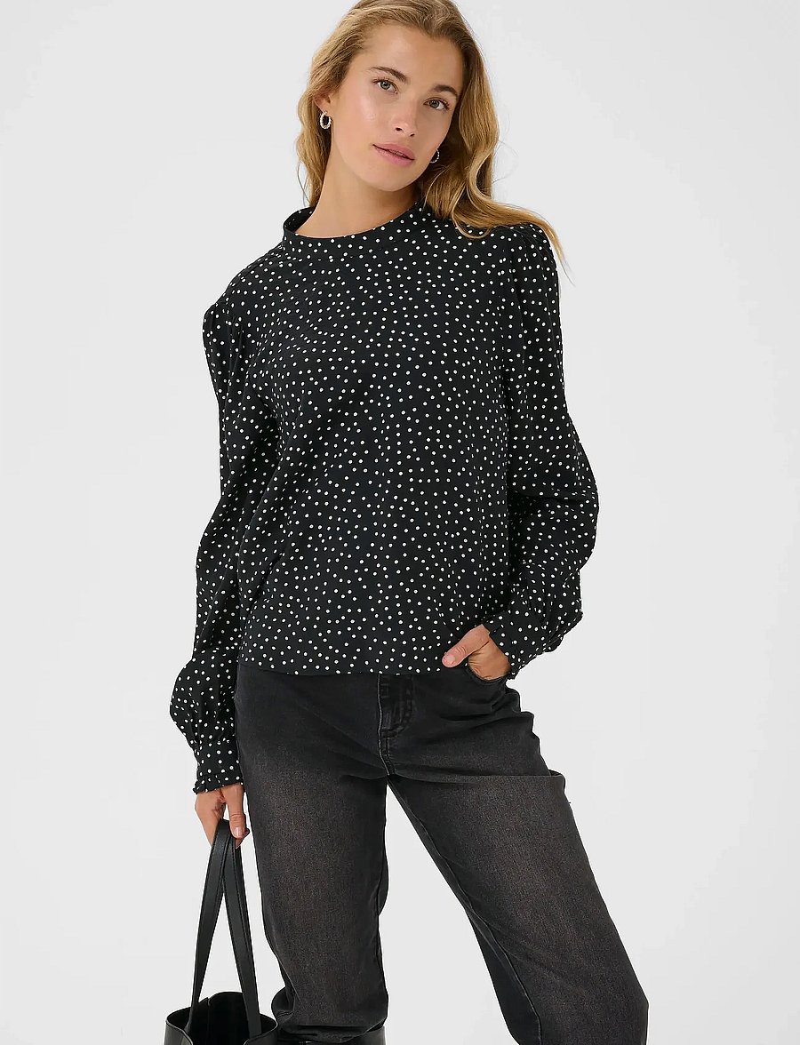 Kaffe - KArea Printed Blouse - langärmelige blusen - black w. chalk dot - 0